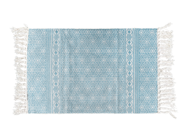 Sky Blue Boho Layering Rug – Soft Woven Pattern Mat with Fringe for Entryway, Kitchen or Outdoor Porch Decor